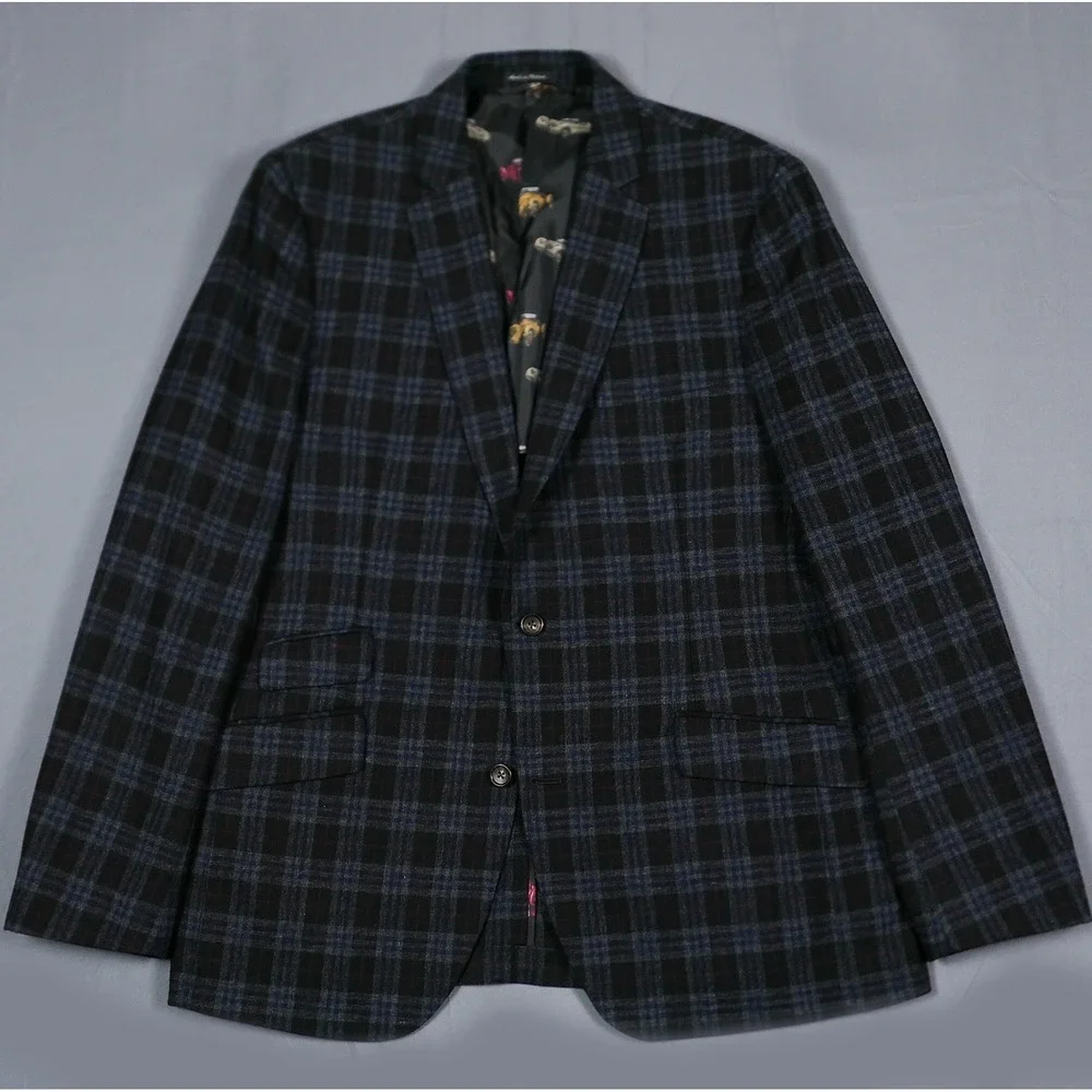 Flynt Sparrow Mens 44L Wool Plaid Check Flannel Sport Coat Vintage Car Lining
